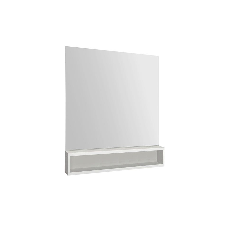 24" Mirror with glossy white shelf