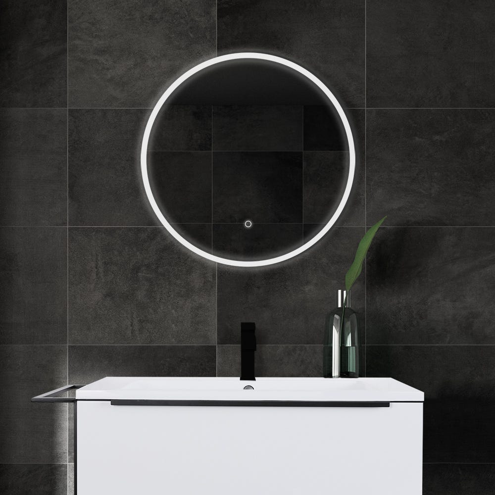 Miroir avec bordure à éclairage DEL intégré rond 24"