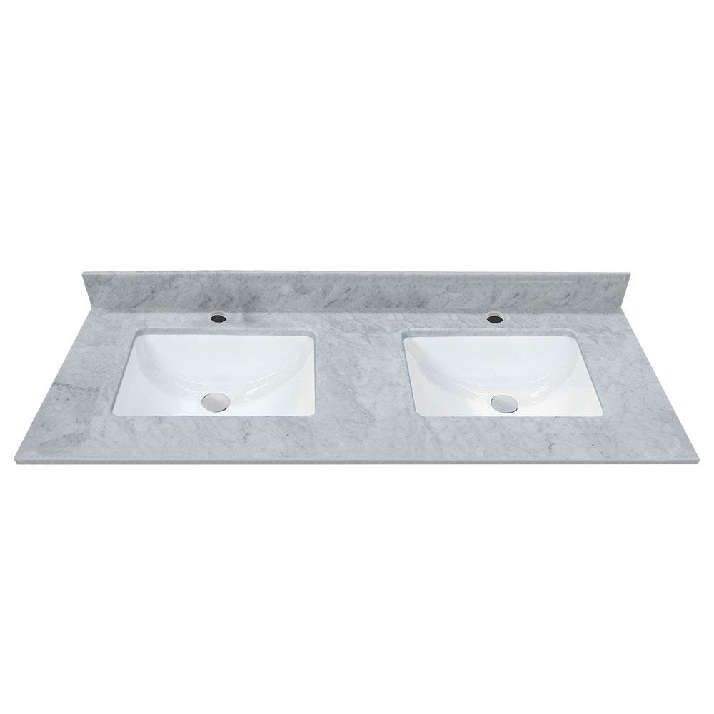 61" White marble vanity top with 2 rectangular sinks