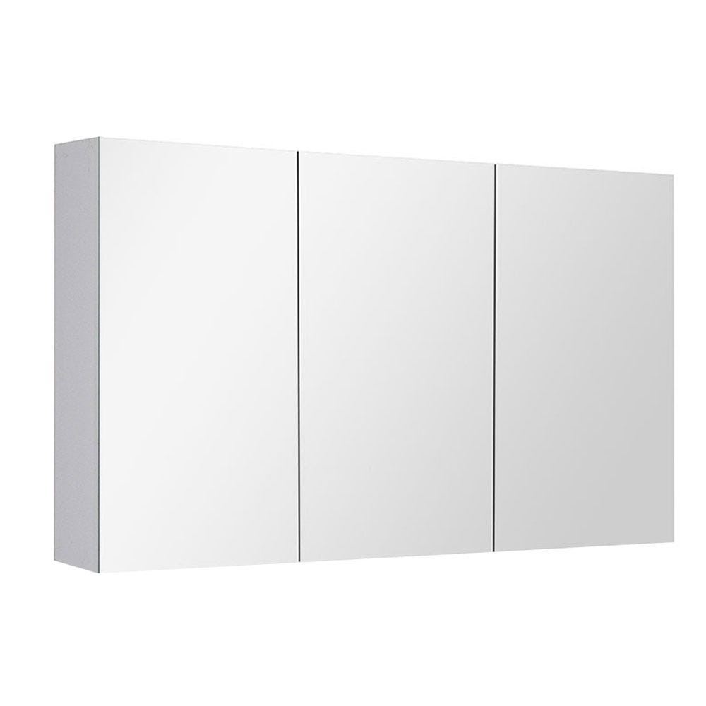 48" Glossy white medicine cabinet with 3 mirror doors