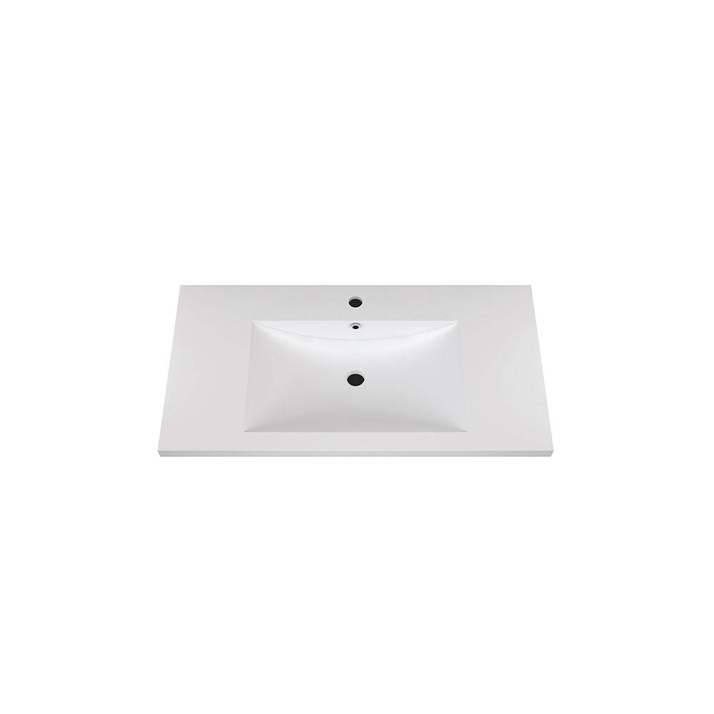 36" White polymarble vanity top with rectangular sink