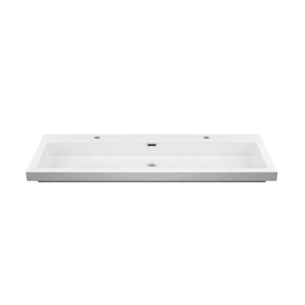 48" White polymarble vanity top with full-width sink for 2 faucets