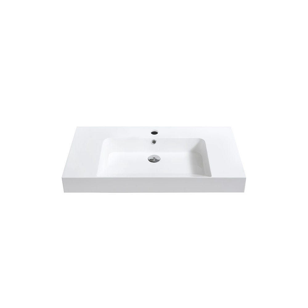 36" White polymarble vanity top with sloped sink - 4" thick